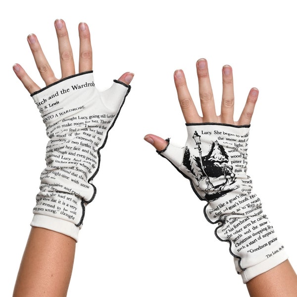The Lion, the Witch and the Wardrobe Writing Gloves - C.S. Lewis, Fingerless Gloves, Arm Warmers, Shakespeare, Literary, Book Lover, Books