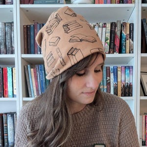 Cotton Slouch Beanie – Line Art Bookstacks, Literary Hat