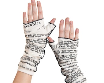 Les Miserable Writing Gloves - Fingerless Gloves, Arm Warmers, Victor Hugo, Literary, Book Lover, Books, Reading