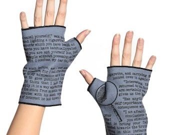 Sherlock Holmes Fingerlose Handschuhe aus italienischer Wolle - Sir Arthur Conan Doyle, Grau, Leser-Schriftsteller-Geschenk, weicher, mittelschwerer Stoff, Kaschmir