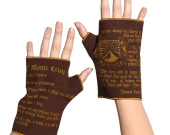 Der Graf von Monte Cristo Fingerlose Italienische Wollhandschuhe - Alexandre Dumas, Graue Handschuhe, Leser- und Schriftstellergeschenk, Weicher, mittelschwerer Stoff
