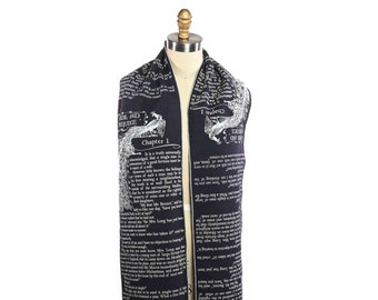 Pride and Prejudice Italian Wool Scarf - Jane Austen, Dark Navy and White, Soft Medium-weight Fabric, Cashmere, Woven, Literary Scarf