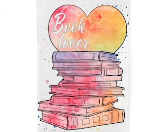 Book Lover Tea Towel - Book Graphic, Kitchen Towel, Flour Sack Towel, Heart, Dish Towel, Booklover Gift, Teacher Gift, Valentines