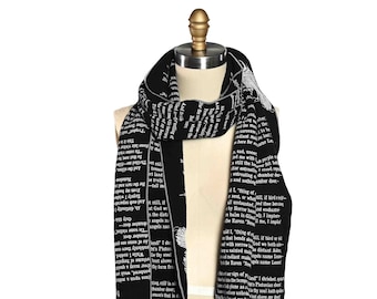 The Raven Italian Wool Scarf - Edgar Allan Poe, Black and White, Soft Medium-weight Fabric, Cashmere, Woven, Literary Scarf