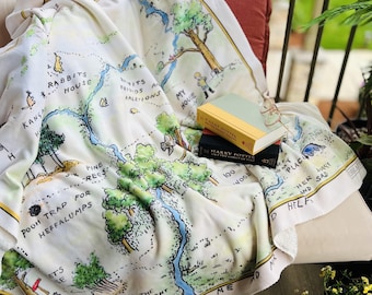 Coperta per libri in pile Sherpa con mappa Winnie-the-Pooh - Alan Alexander Milne, regalo per gli amanti dei libri, coperta in pile morbida e accogliente, regalo per coperta fantasy