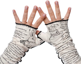 Alice in Wonderland Writing Gloves - Fingerless Gloves, Arm Warmers, Lewis Caroll,  Writer Gift, Booklover Gift, Graduation Gift, Literary