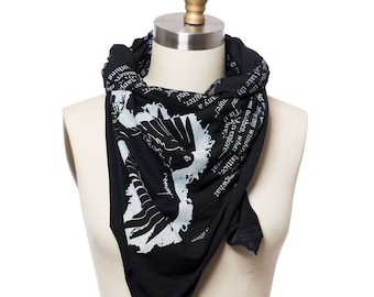 The Raven Lightweight Literary Scarf - Edgar Allan Poe, Spring or Summer Scarf, Soft 100% Cotton Knit, Bookish Scarf