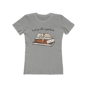 Camiseta para amantes de los gatos y los libros - Camiseta de algodón peinado para mujer imagen 2
