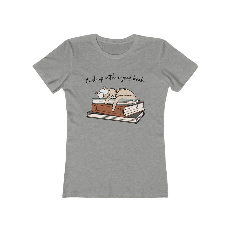 Camiseta para amantes de los gatos y los libros - Camiseta de algodón peinado para mujer imagen 2