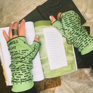 Guantes de escritura Frankenstein – Calentadores de brazos sin dedos de punto de algodón imagen 7