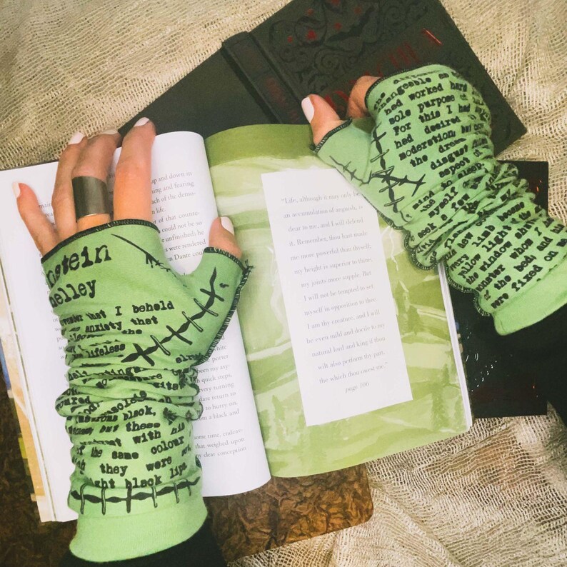 Guantes de escritura Frankenstein – Calentadores de brazos sin dedos de punto de algodón imagen 7