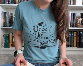 Open Book Dragon Tee - Fantasy Story Short Sleeve Shirt, Mythical Creature Top, Literature Lover Gift, Myth Dragon Graphic Tee, Bookworm