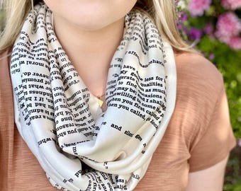 Pride and Prejudice Book Scarf – Literary Infinity Scarf, Jane Austen Gift