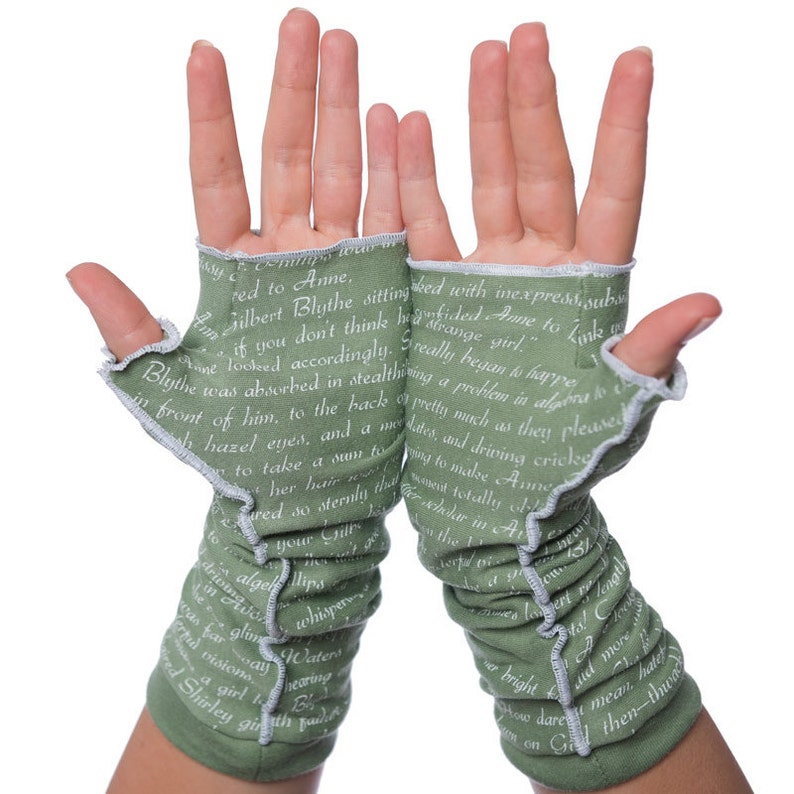 Anne of Green Gables Writing Gloves Fingerless Gloves, Arm Warmers, Lucy Maud Montgomery, Literary, Book Lover, Books, Reading image 3