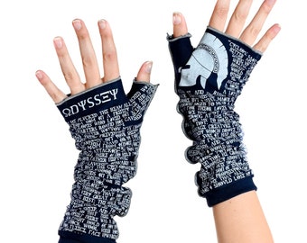 The Odyssey Writing Gloves - Homer, Fingerless Gloves, Arm Warmers, Literary, Book Lover, Books, Reading and Writing Gifts