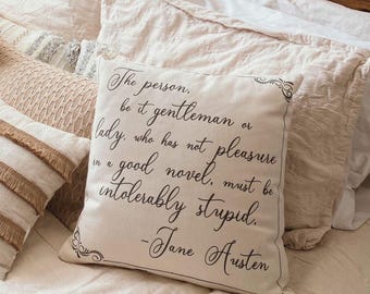 Jane Austen Quote Pillow – Literary Throw Pillow, Book Lover Home Decor
