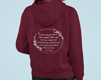 Pride and Prejudice Full Zip Hoodie - Jane Austen, Bookish Zip Up, Grey or Maroon Sweatshirt, Book Nerd & Book Lover Gift, Literature Gifts