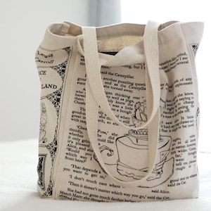 Alice In Wonderland Book Tote - Book Lover Gift, Lewis Carroll, Bag, Literary, Literature, Booklovers