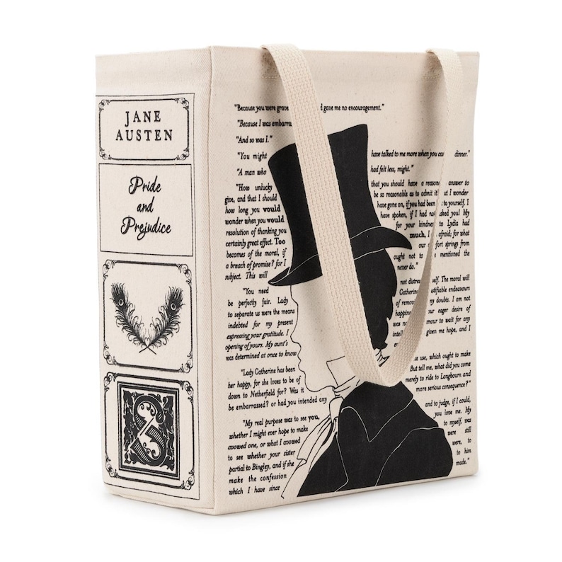 Pride and Prejudice Book Tote Jane Austen, Tote Bag, Literary, Book Lover, Books, Literature, Teacher Gift, Gift for Reader image 1