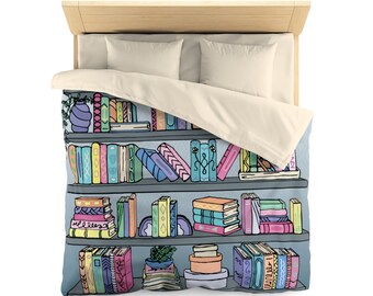 Bookshelf Duvet Cover - Book Lover Bedding, Literary Bedding, Colorful Bedding