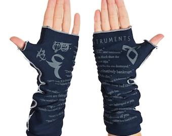 The Mortal Instruments Writing Gloves - Fingerless Gloves, Cassandra Clare, Arm Warmers, Literary, Book Lover, Books, Reading Glove