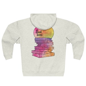 Book Lover Full Zip Hoodie – Colorful Books Graphic, Cotton Blend image 4
