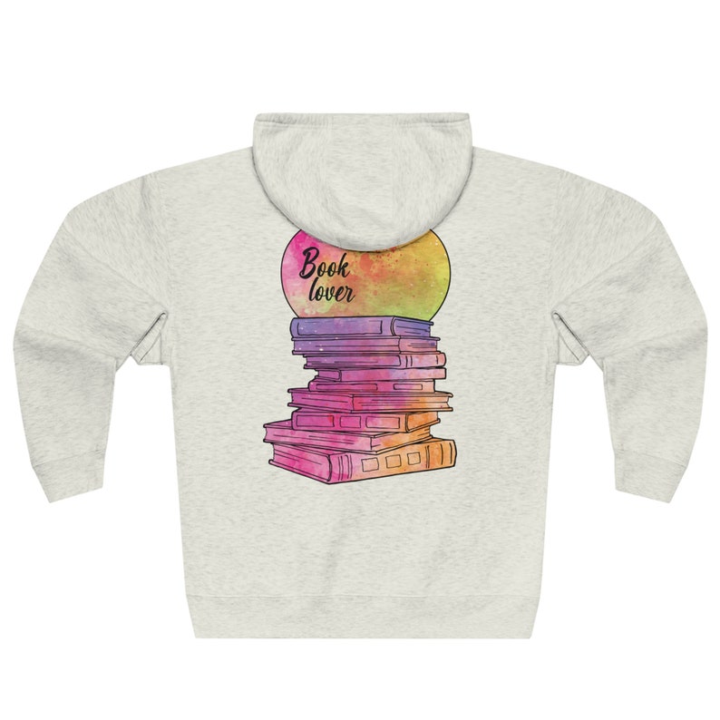 Book Lover Full Zip Hoodie – Colorful Books Graphic, Cotton Blend image 4
