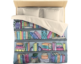 Bookshelf Duvet Cover - Book Lover Bedding, Literary Bedding, Colorful Bedding