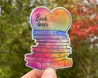 Book Lover's Bookstack Holographic Sticker - Booklover Sticker, Literary Sticker, Bookish Vinyl Laptop and Water Bottle Sticker, Book Worm