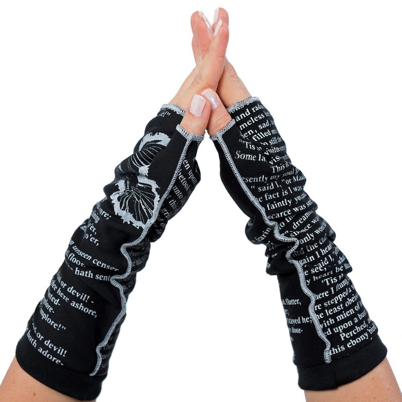 The Raven Writing Gloves Fingerless Gloves Cotton Arm Etsy