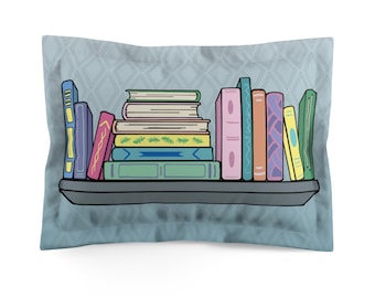 Bookshelf Pillow Sham - Book Lover Pillow Sham, Literary Bedding