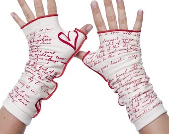 I Carry Your Heart Writing Gloves - Fingerless Gloves, Arm Warmers, E. E. Cummings, Literary, Book Lover, Poems, Reading, Books