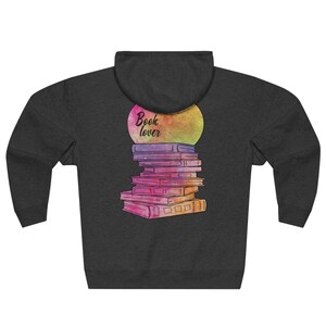 Book Lover Full Zip Hoodie – Colorful Books Graphic, Cotton Blend image 2