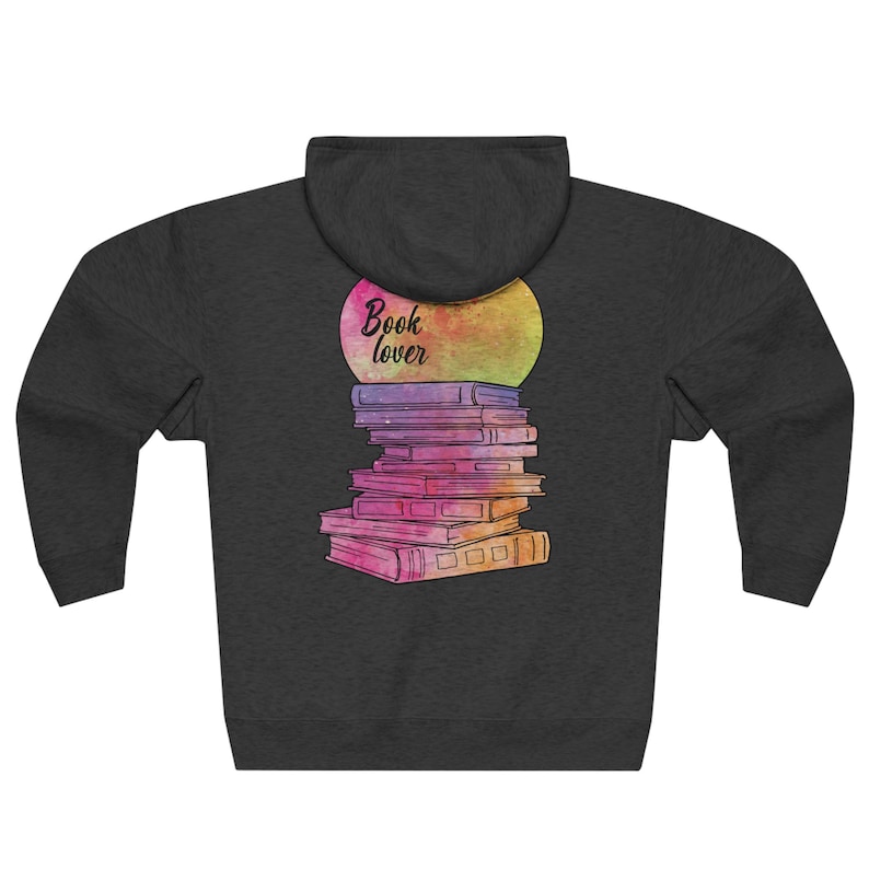 Book Lover Full Zip Hoodie – Colorful Books Graphic, Cotton Blend image 2