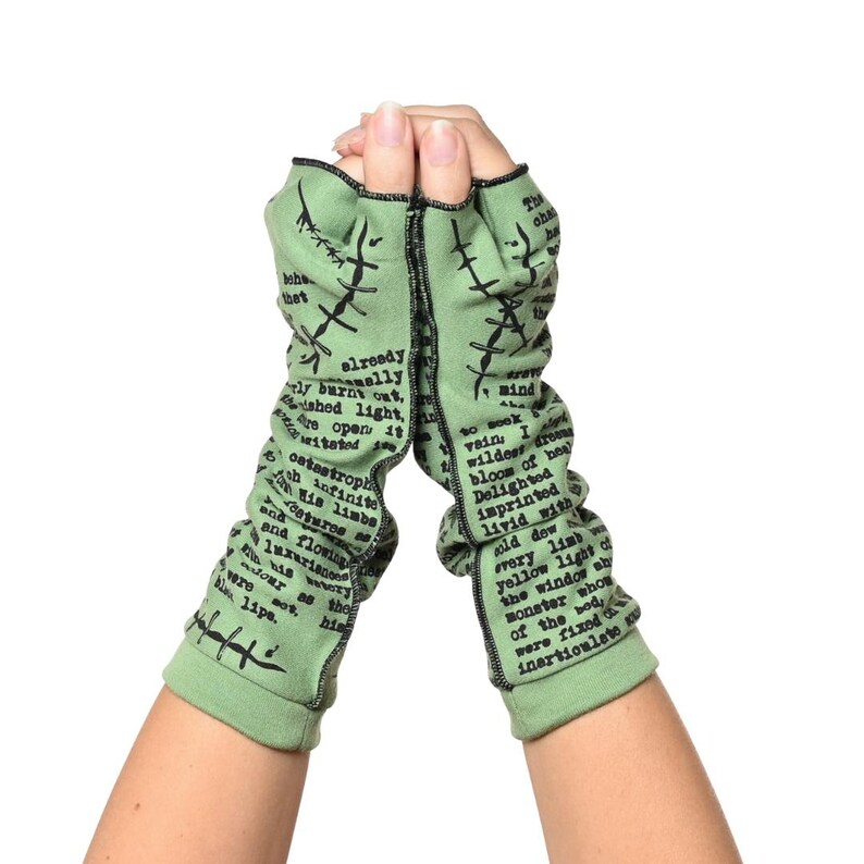 Guantes de escritura Frankenstein – Calentadores de brazos sin dedos de punto de algodón imagen 4