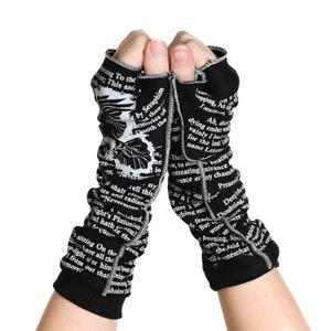 The Raven Writing Gloves Fingerless Gloves Cotton, Arm Warmers, Edgar Allan Poe Gift, Graduation Gift, Booklover Gift, Back to School image 3