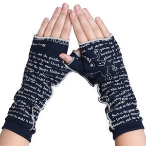 The Legend of Sleepy Hollow Writing Gloves Fingerless Gloves, Arm Warmers, Washington Irving, Literary, Book Lover, Books, Reading image 1