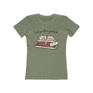 Camiseta para amantes de los gatos y los libros - Camiseta de algodón peinado para mujer imagen 5