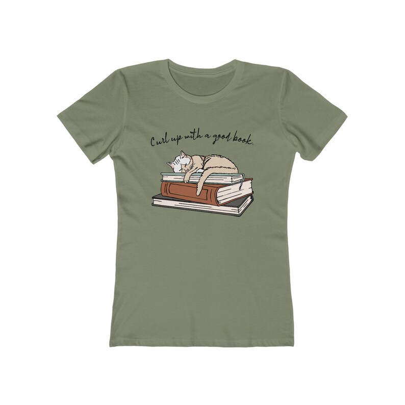 Camiseta para amantes de los gatos y los libros - Camiseta de algodón peinado para mujer imagen 5