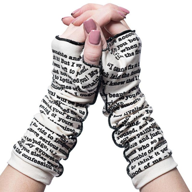 Pride and Prejudice Writing Gloves Fingerless Gloves, Arm Warmers, Jane Austen, Literary, Book Lover, Books, Reading Beige