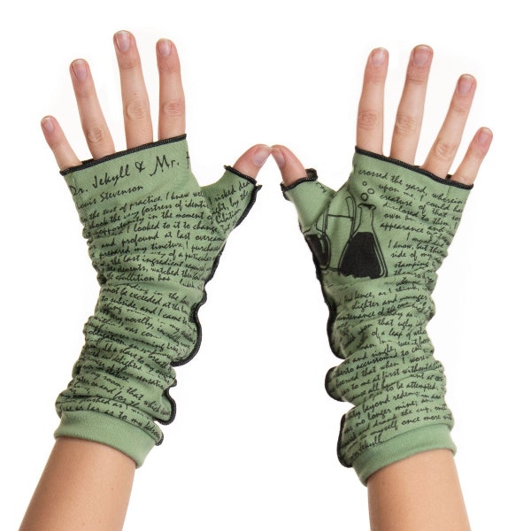 The Strange Case of Dr. Jekyll and Mr. Hyde - Fingerless Gloves, Robert Louis Stevenson, Arm Warmers, Back to School, Writer Gift, Booklover