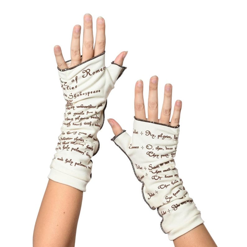 Guantes de escritura Romeo y Julieta - William Shakespeare, Guantes sin dedos, Calentadores de brazos, Shakespeare, Literatura, Amante de los libros, Libros, Lectura imagen 2