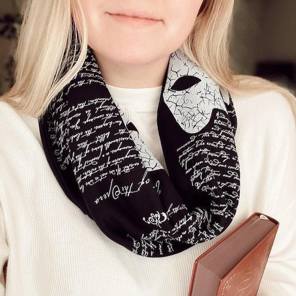 Phantom of the Opera Book Scarf – Literary Infinity Scarf, Gaston Leroux Quote (100% Cotton)