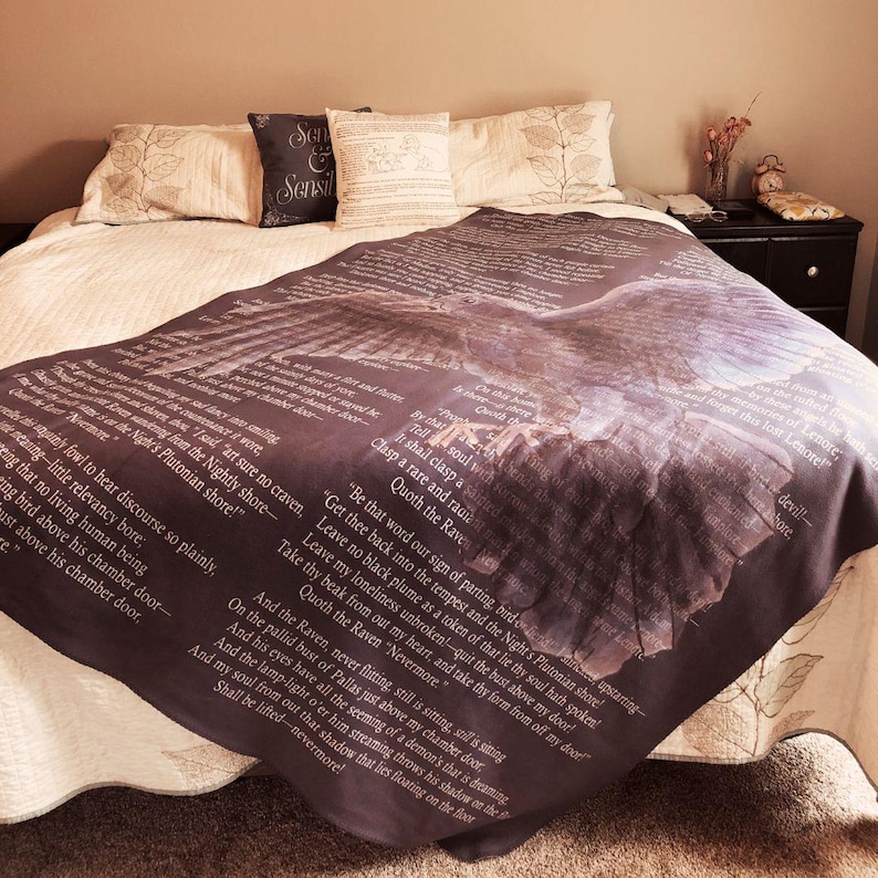 The Raven Sherpa Fleece Blanket – Edgar Allan Poe Literary Throw image 5