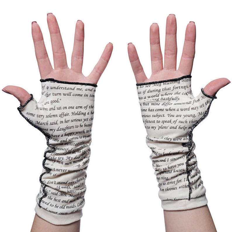Little Women Writing Gloves Fingerless Gloves, Arm Warmers, Louisa May Alcott, Literary, Book Lover, Books, Reading image 1