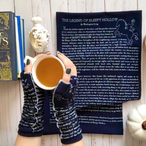 The Legend of Sleepy Hollow Writing Gloves Fingerless Gloves, Arm Warmers, Washington Irving, Literary, Book Lover, Books, Reading image 2