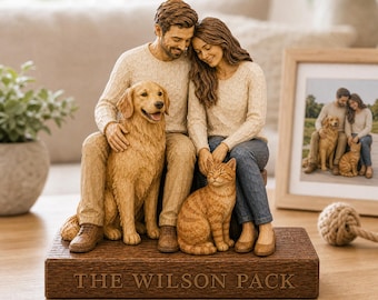 Custom Photo Wooden Family Figurine, Personalized 3D Layered Portrait Statue, Couple Anniversary Keepsake, Family Name Gift