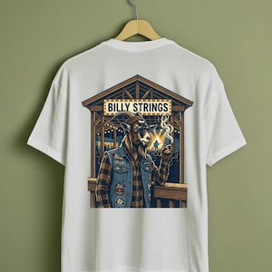T-shirt cigarette Billy Strings Goat | Art de groupe, illustration de scène de grange