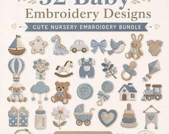 Baby Boy Embroidery Design Bundle, Nursery Mini Machine Embroidery Icons, Newborn Baby Shower Designs