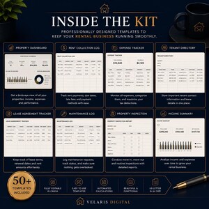 Pu&ograve; includere: Un kit di gestione digitale per attivit&agrave; di affitto con otto modelli, tra cui dashboard immobiliare, registro incassi affitti, tracciatore spese, elenco inquilini, tracciatore contratti di locazione, registro manutenzione, rapporto ispezione e riepilogo redditi.